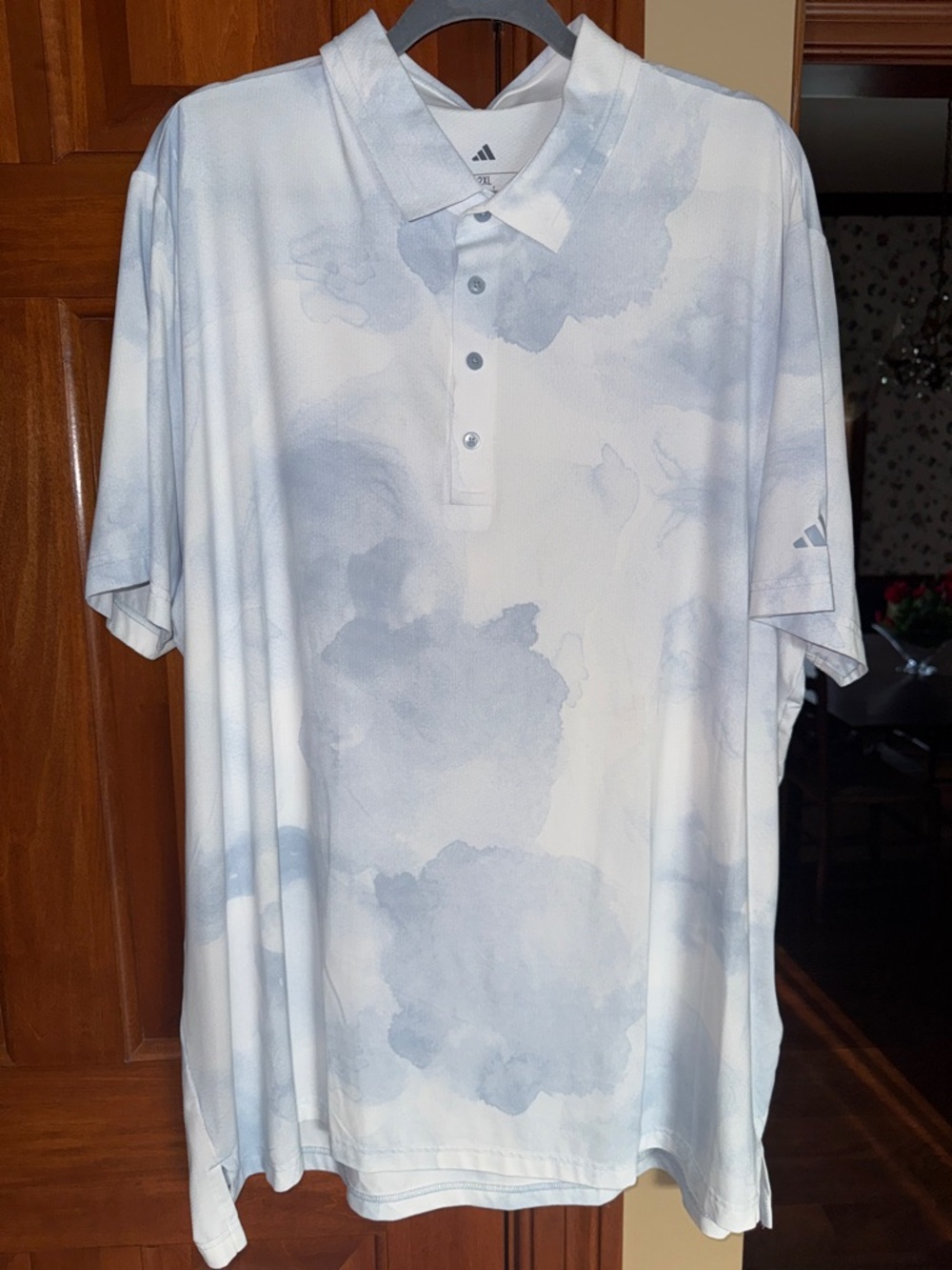 adidas Men’s White & Light Blue Watercolor-Print Polo